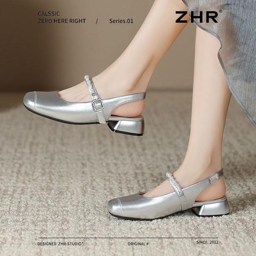 ZHR网红包头凉鞋女2025新款高级浅口小皮鞋洋气小香风粗跟凉鞋女 商品图9