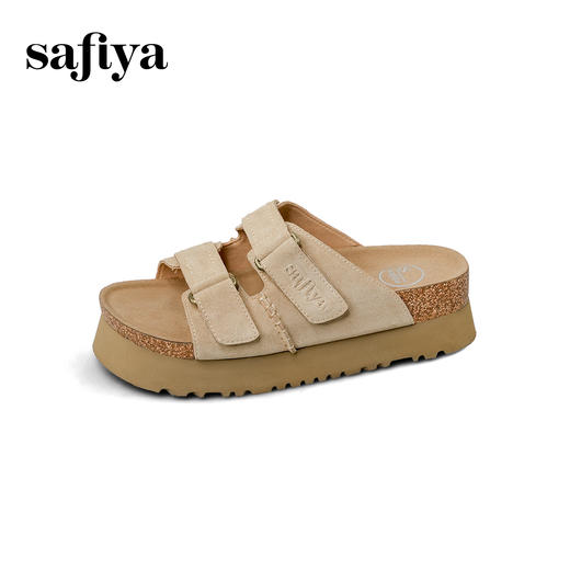 Safiya/索菲娅2025夏季休闲外穿增高厚底魔术贴一字带勃肯凉拖 SFD2110157/SFD2110M57 商品图11