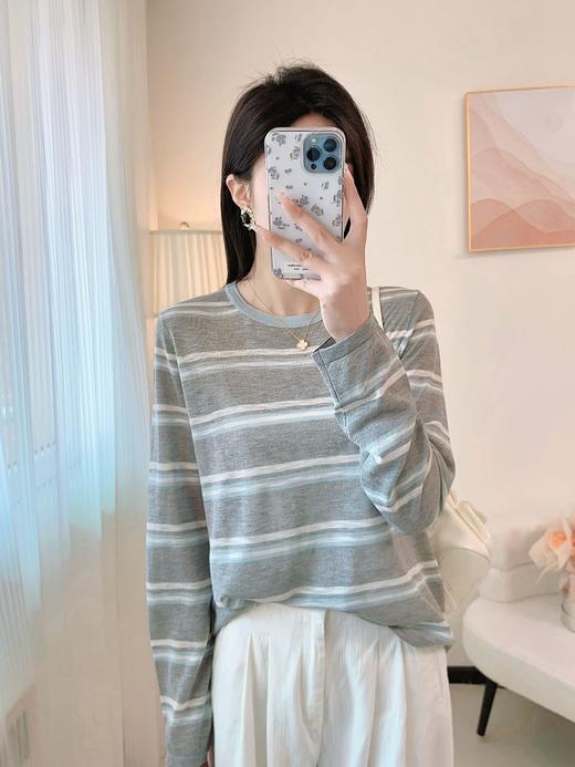 色系太好看了！2025天丝亚麻防晒罩衫显瘦撞色条纹针织衫T恤！ 商品图5