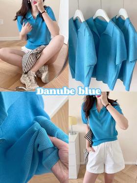 3-5天发货【蓝色多瑙河polo衫】💎显白到发光 超贵客供亚麻天丝纱线