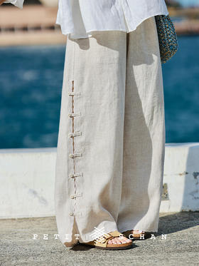 PETIT SCHAN小闪 CLO#807 Haze Wanderer 烟霞裁浪客 日本进口纯亚麻定位绣花一字盘扣直筒裤