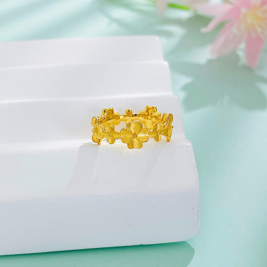 【限时克减150元】足金999 5G黄金花月佳期幸运四叶草实心固口戒指(BE5GJZ00247)预售产品下单后不退款不退货不换货不补差价 商品图0
