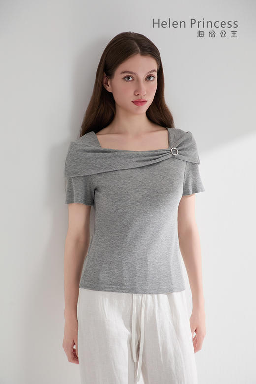 方领蝴蝶结一字肩上衣 商品图2