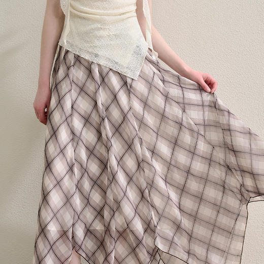 【黑白格纹】慵懒风飘逸裙摆半裙女夏季度假风长裙H0050866 商品图3
