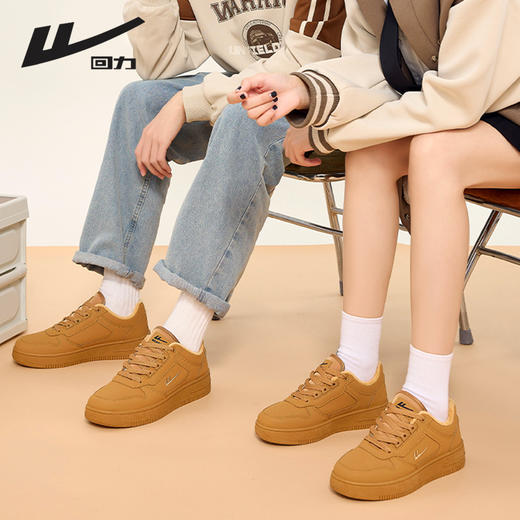 回力男鞋板鞋小麦色冬季新款美拉德鞋子男款加绒加厚棉鞋情侣鞋 商品图2