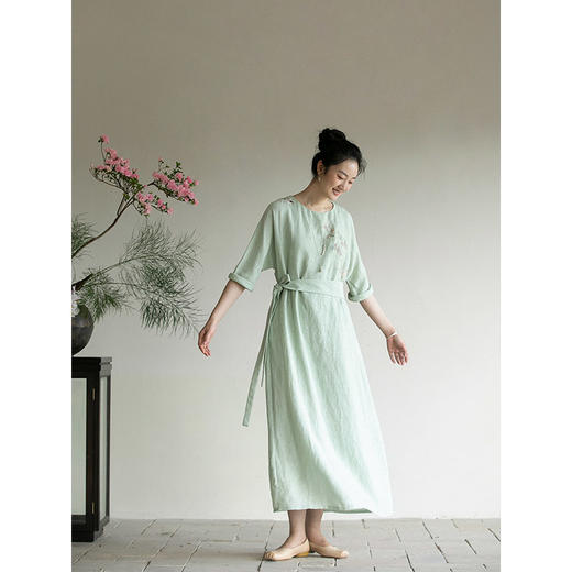 牧衣游原创 手工刺绣汉麻连衣裙宽松轻薄清凉古朴文艺长裙 弥尔 商品图2