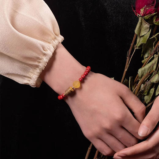 六鑫珠宝 原矿朱砂蜜蜡回纹珠沉香木手串 中国风 商品图2