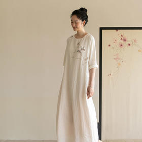 牧衣游原创 手工刺绣汉麻连衣裙宽松轻薄清凉古朴文艺长裙 弥尔