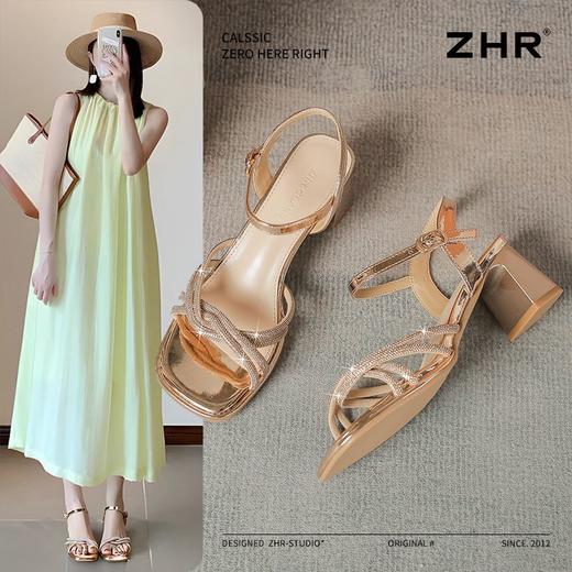 ZHR仙女水钻凉鞋2025夏季新款时尚超仙一字带粗跟凉鞋轻便高跟鞋 商品图5