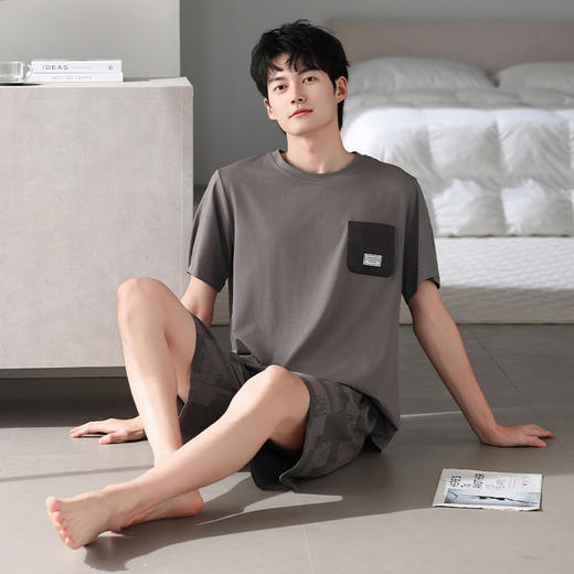 夏季短袖短裤睡衣男士莫代尔休闲简约宽松大码中青年家居服套装   JL-LGA3042 商品图0