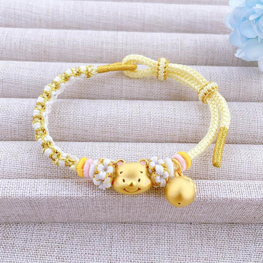 【限时7.5折】【定价黄金】足金 #卡通 3D硬金烤漆小熊维尼蜂蜜罐吊饰米黄色绳卡通编绳调节手链成品手串(AJ3DSC00237)(预售产品下单后不退款不退货不换货不补差价) 商品图2