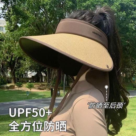 【超大帽檐❗️堪比“防晒伞”的空顶帽】可拆卸披肩，防护后颈，可卷•易收纳！轻松出行显脸小女草编黑胶帽披肩可折叠防晒帽防紫外线太阳帽 商品图2