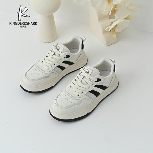 经典鲨2025年夏季新品男士系带潮流拼色网状透气舒适休闲小白鞋KW222-526081 商品图0