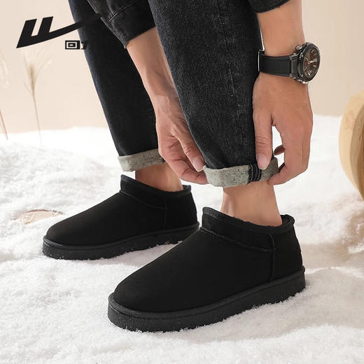 回力雪地靴男冬季加绒加厚保暖棉鞋新款短筒黑色男女同款厚底棉靴 商品图2