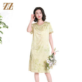 佐尔美夏季新款时尚气质碎花桑蚕丝短袖连衣裙女M42LS81