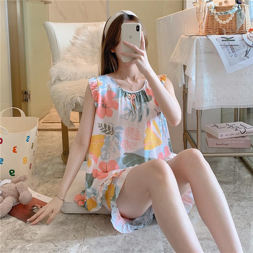【夏季新款❗️棉绸睡衣两件套装】时尚小翻领，面料亲肤不褪色不起球！女薄款吊带性感绵绸家居服甜美短裤空调服夏装 商品图5