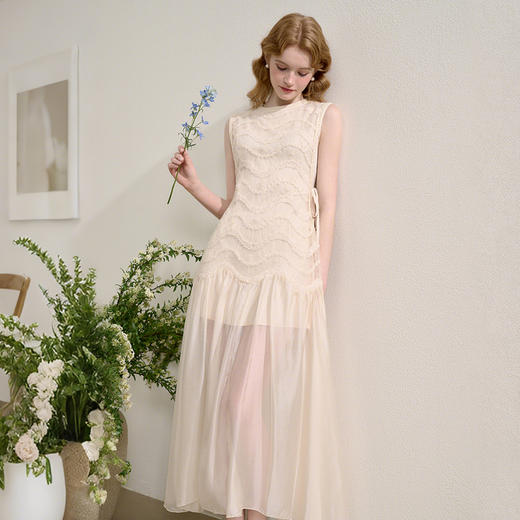 【度假欧若风】法式浪漫拼接蕾丝网纱裙女夏季波纹连衣裙H0050817 商品图2