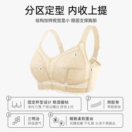 D2-【B-E杯】【轻薄透气蜂巢杯】大胸显小包容显瘦内衣女收副乳大码薄款文胸罩    云霞月吟【大胸-蕾丝】 商品图1