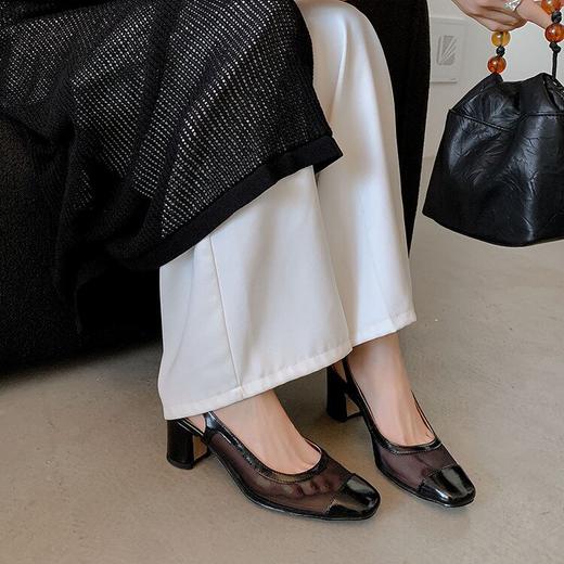 【预售5天】小香风粗跟包头凉鞋女仙女风新款夏季网纱百搭圆头玛丽珍单鞋KLLN&4185 商品图4