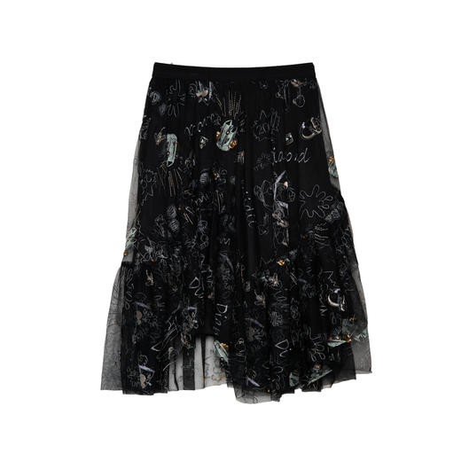 谜底提花半身裙2025夏季新品复古风松紧腰A型中长网纱裙25BMB5003 商品图4