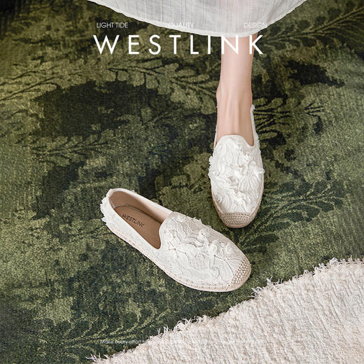 西遇一脚蹬渔夫鞋女新款夏季法式仙女风白色配裙子单鞋平底鞋V1056733 商品图0