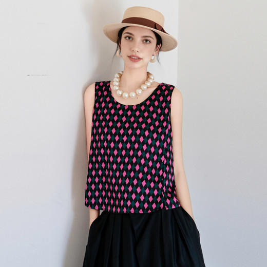 谜底波点印花背心女士2025夏新品圆领百搭宽松上衣无袖25BMN5004 商品图0