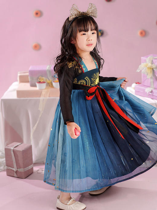 【重回汉唐小南时叙】儿童改良齐胸连衣裙原创汉服女童夏季薄款亲子款 商品图2