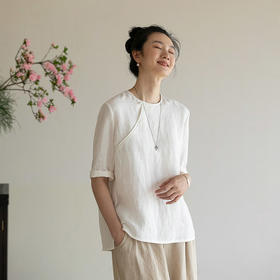 牧衣游原创 净色汉麻套头衫斜襟极简中式白色清凉百搭上衣 发南枝