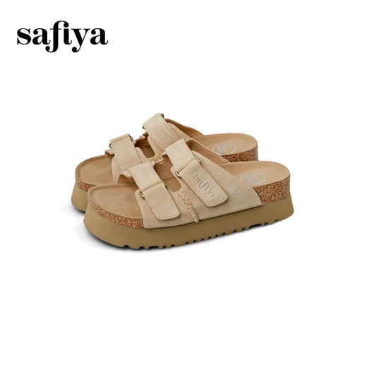 Safiya/索菲娅2025夏季休闲外穿增高厚底魔术贴一字带勃肯凉拖 SFD2110157/SFD2110M57 商品图10