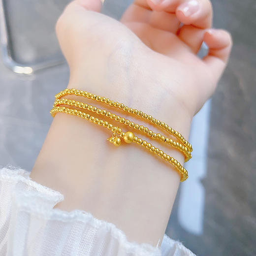 【限时克减150元】足金 【精品】3D硬金空心葫芦吊饰三圈幸运手串圆珠弹力绳成品手串(AK3DSC00023)预售产品下单后不退款不退货不换货不补差价 商品图0