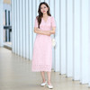 EITIE爱特爱法式复古粉色蕾丝V领压褶修身显瘦连衣裙夏季新款B2407330A 商品缩略图4