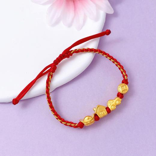 【限时7.5折】【定价黄金】足金 #儿童/宝宝 #无氰5D硬金豪车小金屋编织绳调节手链有房有车有钱花宝宝手绳(AA5DSC00069)【补手工费可以换新的绳子】（预售产品下单后不退款不退货不换货不补差 商品图2