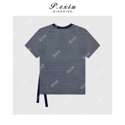04-3潘依绣丁丁宠粉PanYiXiu/潘依绣100棉条纹圆领下摆绑带设计短袖 W-62819 商品图2