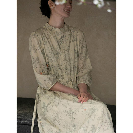 牧衣游原创 印花纯棉连衣裙夏新款宽松抽绳显瘦文艺碎花裙 听风雨 商品图3