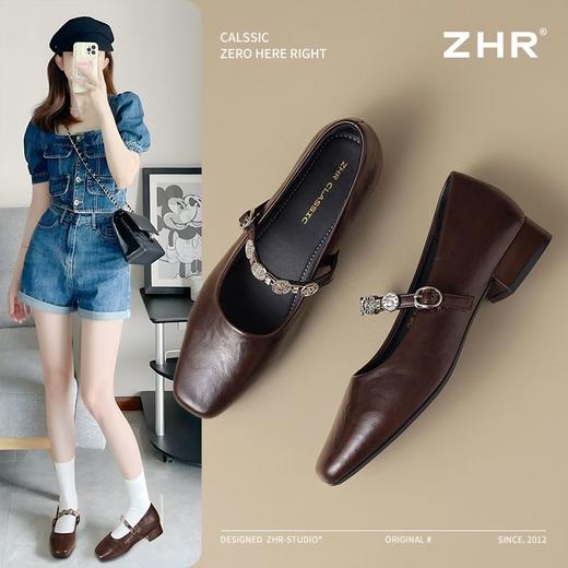 ZHR方头水钻浅口单鞋复古玛丽珍鞋2025新款春季法式平底气质皮鞋 商品图0