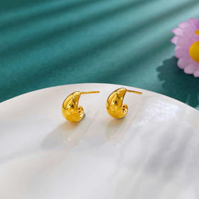 【限时克减150元】足金999 #复古风 【精品】空心优雅水滴耳饰月牙金豆豆C形耳钉（配胶塞）(AUQES00064)预售产品下单后不退款不退货不换货不补差价