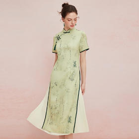 QF854斯尔丽25夏季新款改良奥黛旗袍款水墨印染精致流苏吊坠A型连衣裙