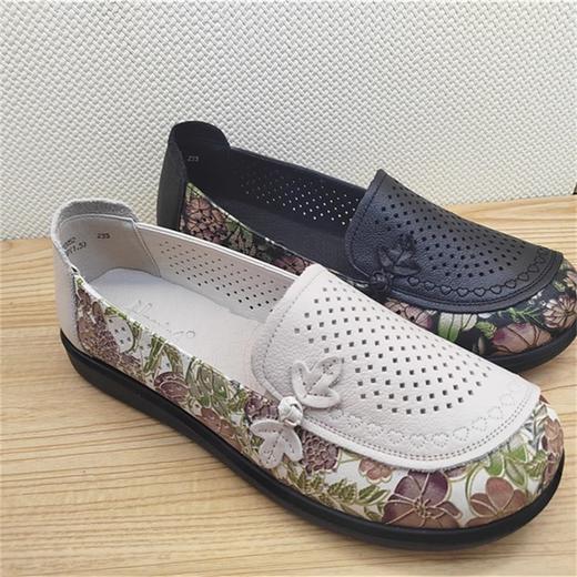 豪行夏季新款24272052真皮休闲低跟复古打孔女鞋凉鞋 商品图2