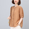 雀说条纹衬衫女短袖新款半开领文艺显瘦透气小衫薄款上衣AL5508 商品缩略图0