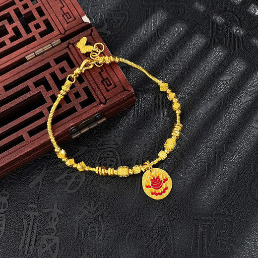 【限时克减128元】足金999 #低温珐琅 古法黄财神吊饰财神驾到转运珠金圈调节手链（内为无弹力棉线）(AEQGFSL00228)（预售产品下单后不退款不退货不换货不补差价） 商品图4