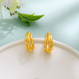 【限时克减150元】足金999 【精品】实心镂空线条C形半圈耳饰耳钉（配胶塞）(AUQES00016)（预售产品下单后不退款不退货不换货不补差