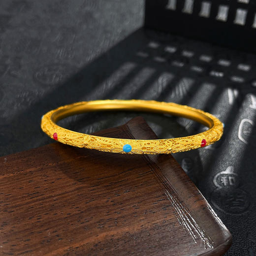 【限时克减150元】足金999.9 #宫廷风 #低温珐琅 古法镂空固口手镯古风花开富贵花丝皇后手镯(ANWZGFSZ00068-1)（预售产品下单后不退款不退货不换货不补差价 商品图1