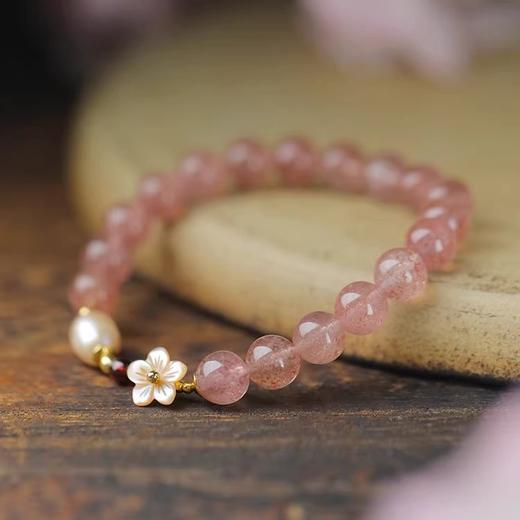 【凤凰涅磐❗️超美的草莓晶手链】水润温和，色泽靓丽，鲍鱼贝壳花朵女粉水晶玛瑙手串粉晶生日礼物 商品图2