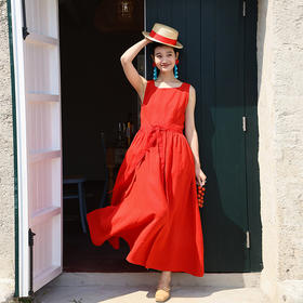 绽放280朵/女明星亚麻多穿缠绕背心长裙设计感旅行出片连衣裙夏