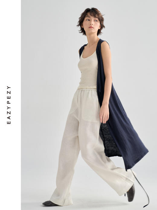 亚麻长款裹身无袖开衫马甲 商品图3