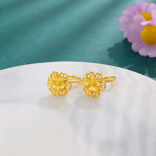 【限时克减150元】足金999.9 #幸福花嫁 #婚庆 【精品】镂空相约花期丁香花双层花卉耳饰耳钉繁花婚嫁耳饰(UWES00040)（预售产品下单后不退款不退货不换货不补差价 商品图0