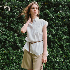 OLrain欧芮儿白色通勤衬衫2025夏季新款休闲宽松弧形开叉下摆设计