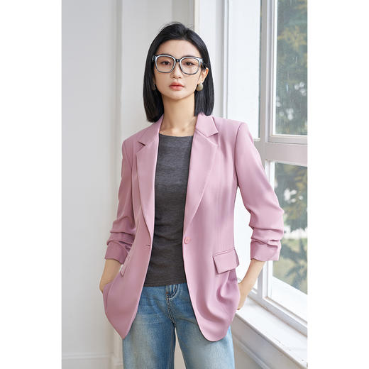 通勤平驳领西装外套 简约通勤纯色西装职业正装七分袖短外套女6055 商品图0
