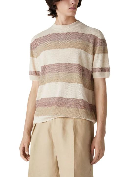 柜10600！冠希同款情侣三色拼接亚麻短袖T恤 商品图0