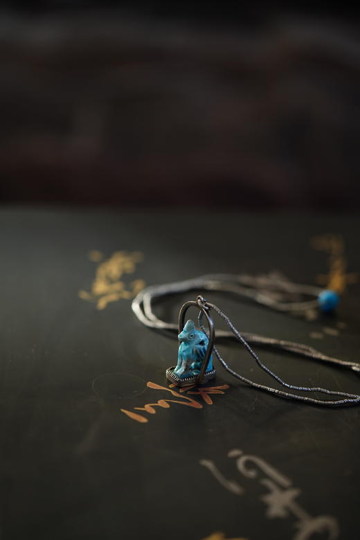古埃及鹰陶瓷蓝色吊坠银管项链 商品图1